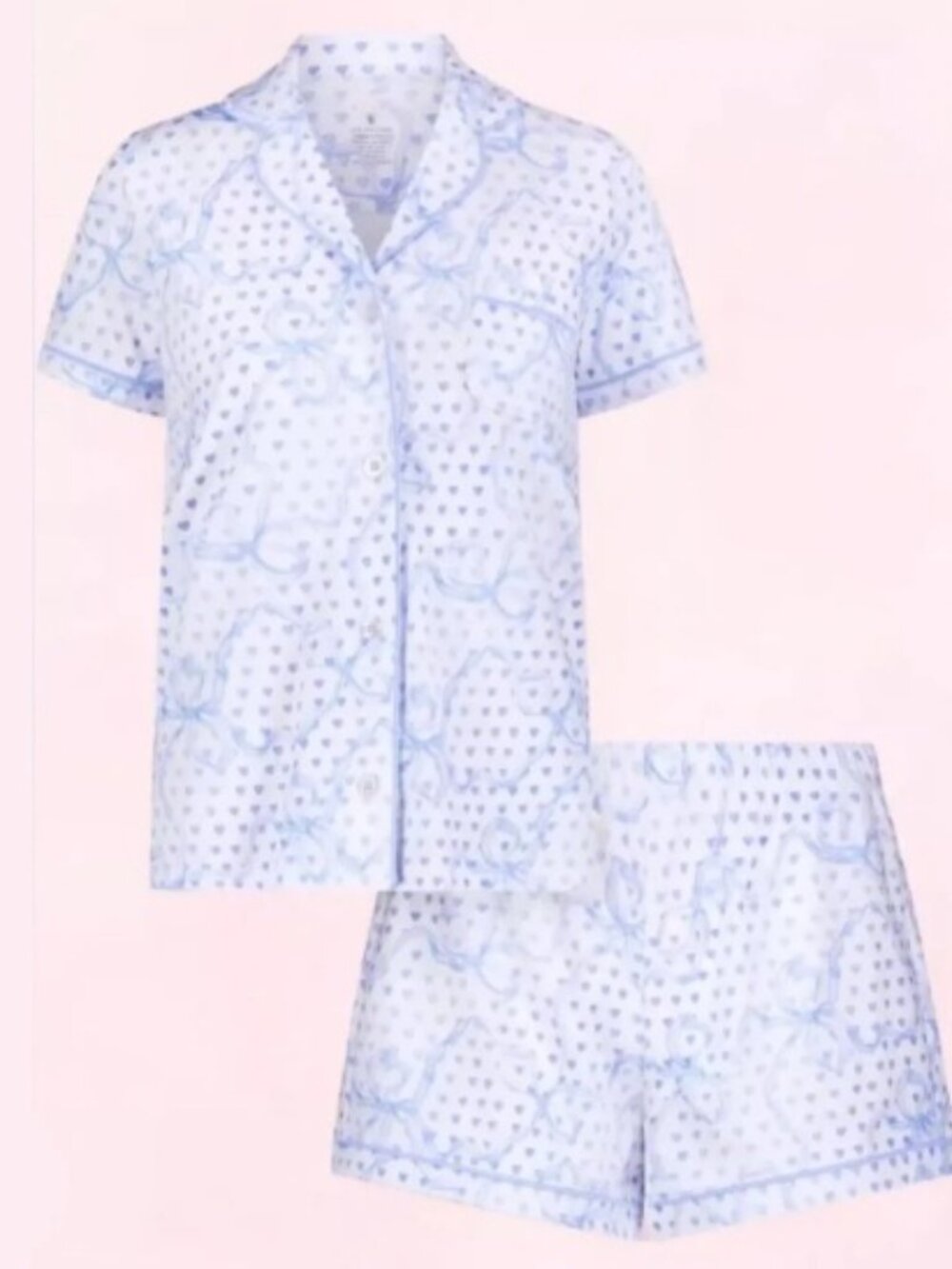 Women's Size XS LoveShackFancy x Roller Rabbit Luna Bow Hearts Polo Pajamas